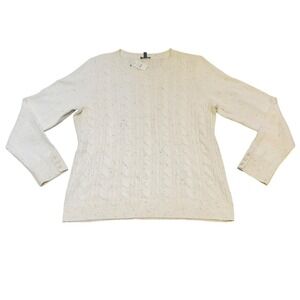 Talbots Women's Speckled Cable Knit Sweater Ivory Confetti Crewneck Lg 55760751